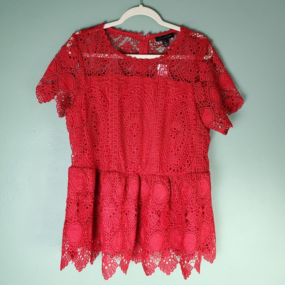 Lane Bryant Womens Peplum Top Crochet Lace Scalloped Short Sleeve Blouse Size 16